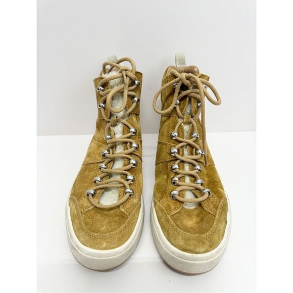 Marc Fisher High Top Sneaker Size 8.5 Fur Lined Tan Suede Lace Up Winter Booties - Picture 4 of 12